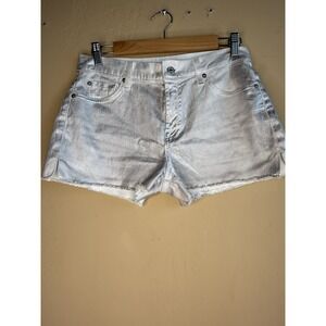 7 Mankind Metallic Silver/grey Mid Rise‎ Mid Length Shorts Women 28